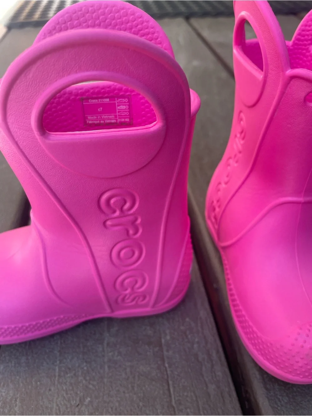 CROCS Toddler 7 Bright Pink Handle Rain Boots